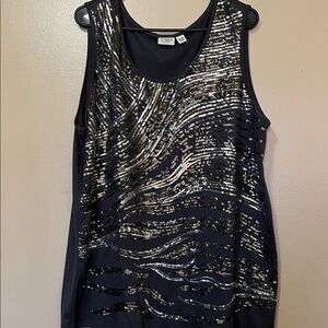 Cato Black Tank with Silver Sequin Wave Design